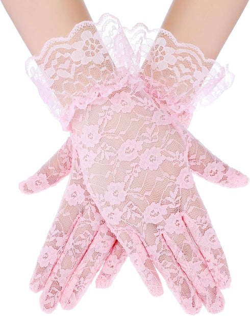 SATINIOR Ladies Lace Gloves for Women Tea Party Gloves Elegant Short Gloves Courtesy Gloves for Wedding Dinner Opera Parties...